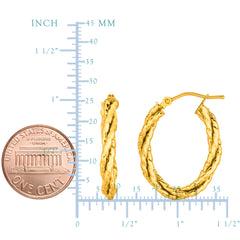 14K Yellow Gold Twisted Oval Hoop Earrings fine designer jewelry for men and women