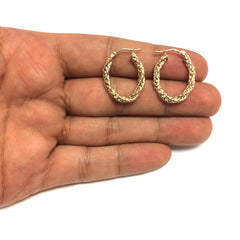 14K Yellow Gold Twisted Oval Hoop Earrings fine designer jewelry for men and women