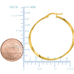 14K Yellow Gold Shiny Squaretube Twisted Hoop Earrings, Diameter 40mm fine designer jewelry for men and women