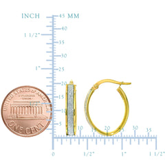 14k Gold Oval Glitter Hoop Earrings, Diameter 15mm fine designer jewelry for men and women