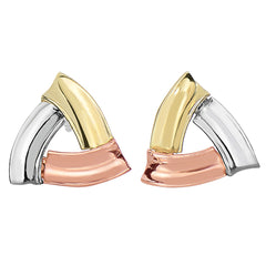 14k Tricolor Yellow Rose And White Gold Open Triangle Shaped Stud Earrings, 10mm fine designer jewelry for men and women