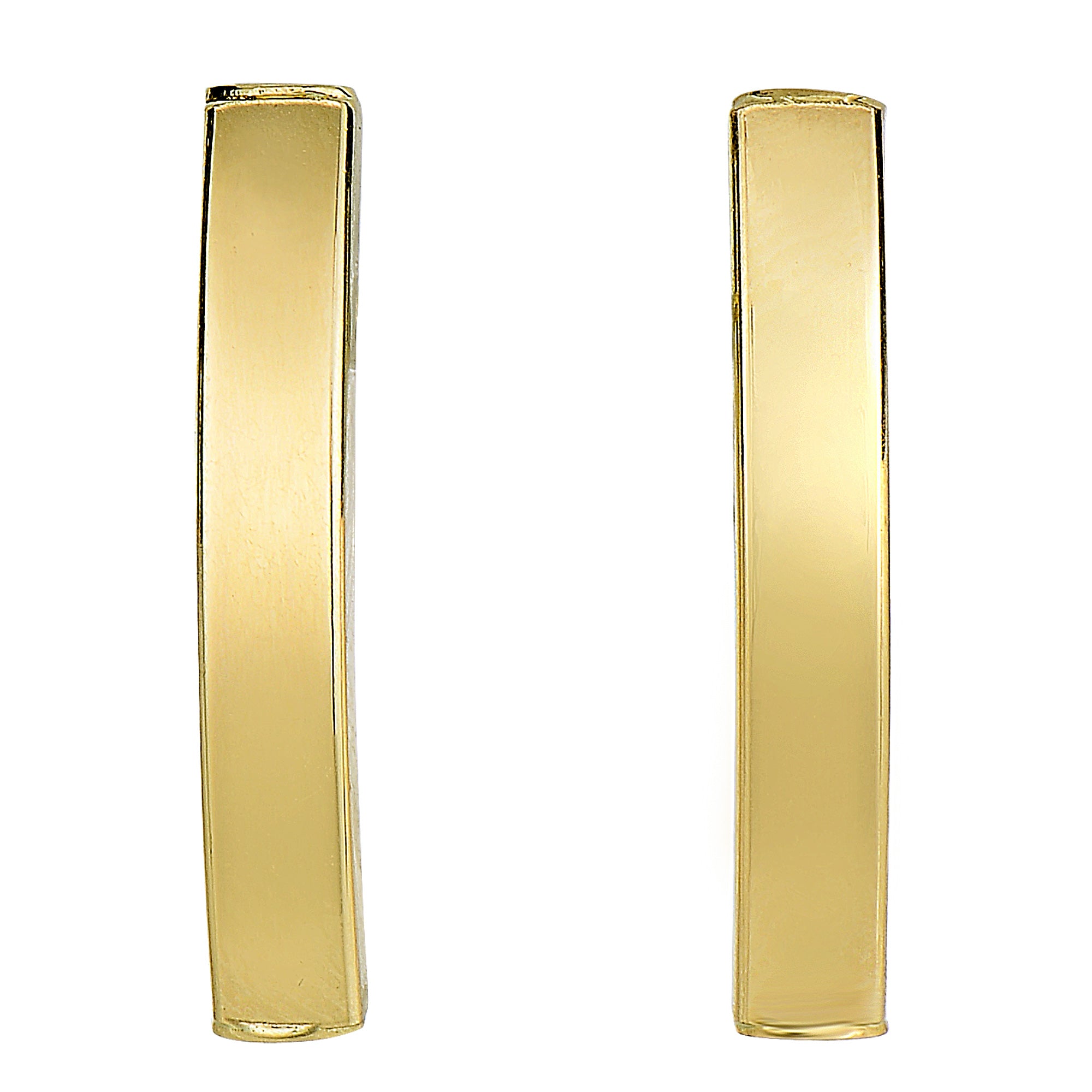 14k Yellow Gold Curved Tube Rectangular Climber Bar Style Stud Earrings fine designer jewelry for men and women