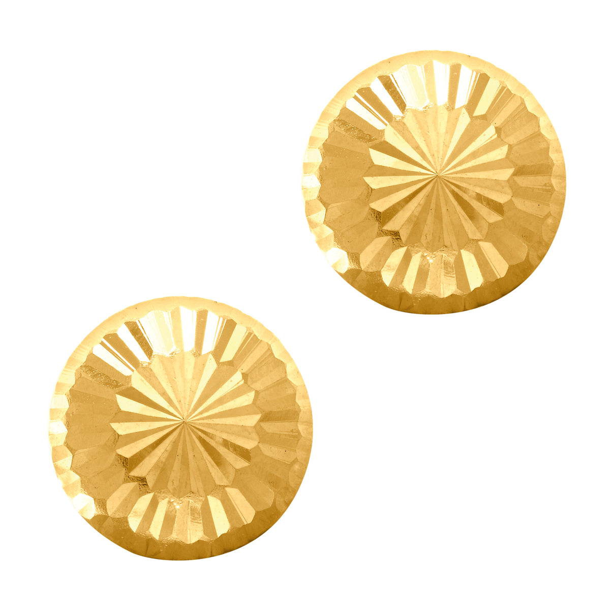 14k Gold Shiny Diamond Cut Round Stud Earrings, 7mm fine designer jewelry for men and women