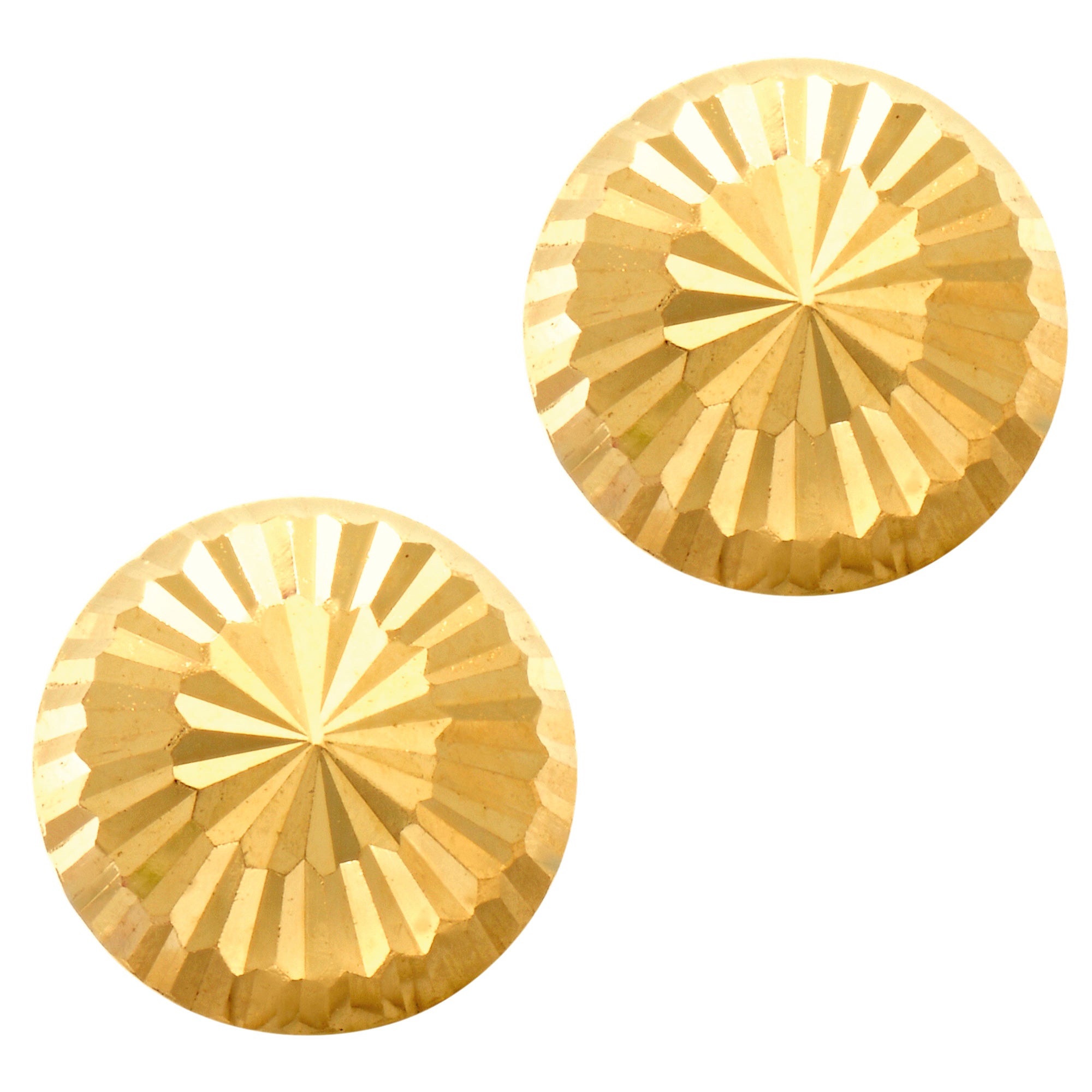 14k Gold Shiny Diamond Cut Round Stud Earrings, 10mm fine designer jewelry for men and women