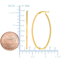 14K Yellow Gold High Polished Square Tube Oval Hoop Earrings fine designer jewelry for men and women