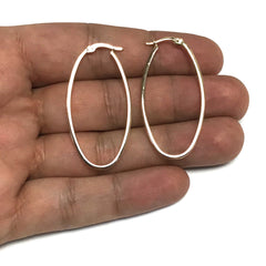 14K Yellow Gold High Polished Square Tube Oval Hoop Earrings fine designer jewelry for men and women