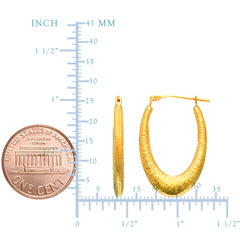 14K Yellow Gold Graduated Textured Oval Hoop Earrings fine designer jewelry for men and women