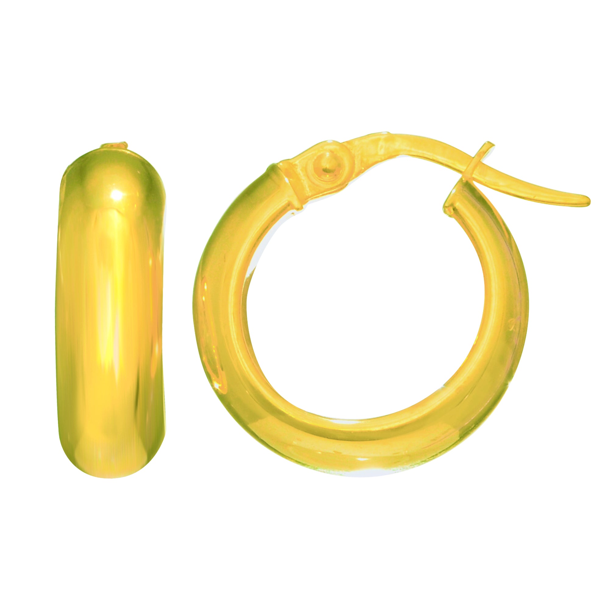 14K Gold Round Polished Hoop Earrings, 15mm fine designer jewelry for men and women