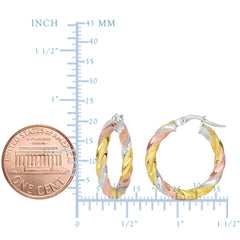 14K Yellow And White Rose Gold Twisted Round Hoop Earrings, Diameter 20mm fine designer jewelry for men and women