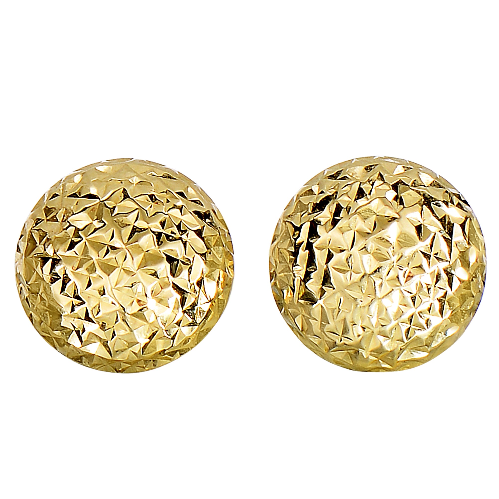 14k Yellow Gold Diamond Cut Round Puffed Stud Earrings, 11mm fine designer jewelry for men and women