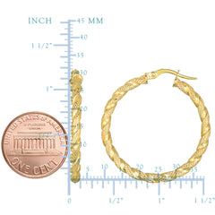 14K Yellow Gold Matt Textured Round Hoop Earrings, Diameter 30mm fine designer jewelry for men and women