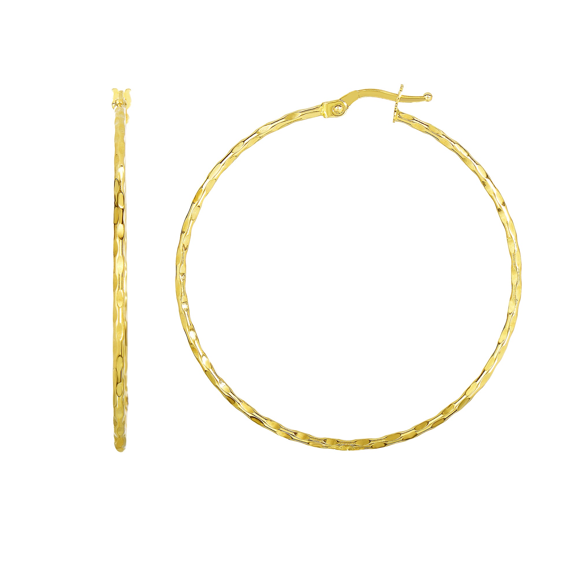 14K Yellow Gold Shiny Round Hoop Earrings, Diameter 45mm fine designer jewelry for men and women