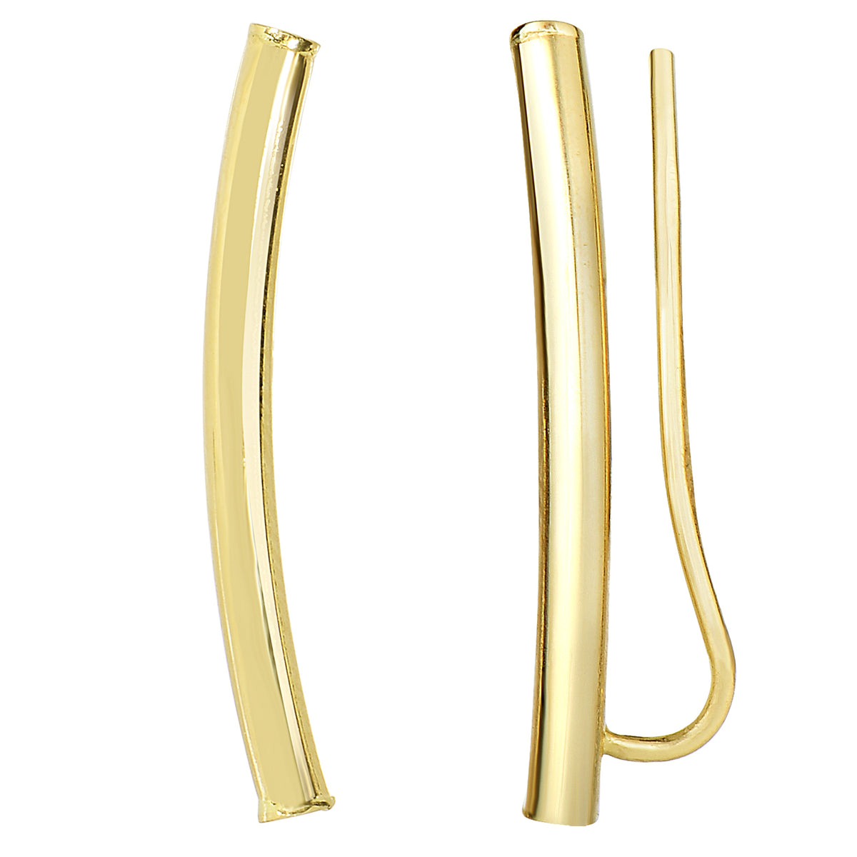 14k Gold Shinny Round Tube Curved Climber Earrings fine designer jewelry for men and women