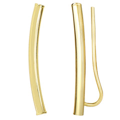 14k Gold Shinny Round Tube Curved Climber Earrings fine designer jewelry for men and women