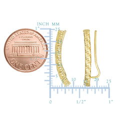 14k Yellow Gold Shinny Diamond Cut Round Tube Curved Climber Earrings fine designer jewelry for men and women