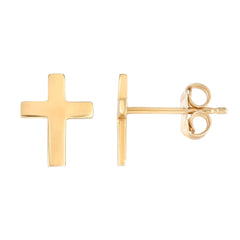 14K Yellow Gold Cross Stud Earrings fine designer jewelry for men and women