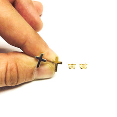 14K Yellow Gold Cross Stud Earrings fine designer jewelry for men and women