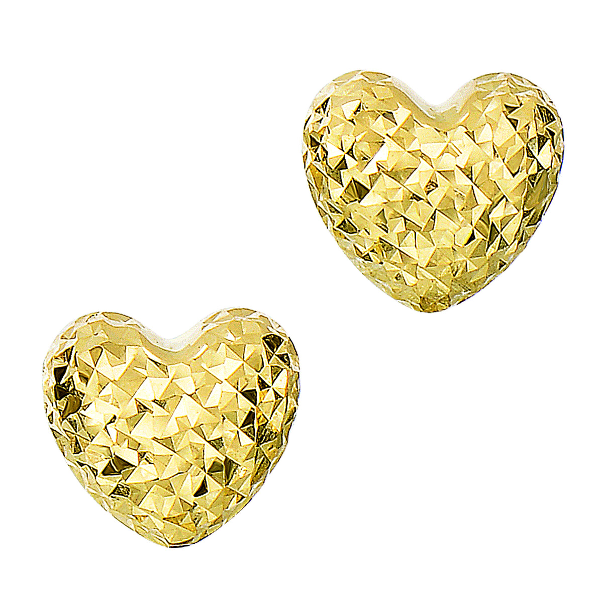 14k Gold Diamond Cut Puffy Heart Stud Earrings, 7 x 8mm fine designer jewelry for men and women
