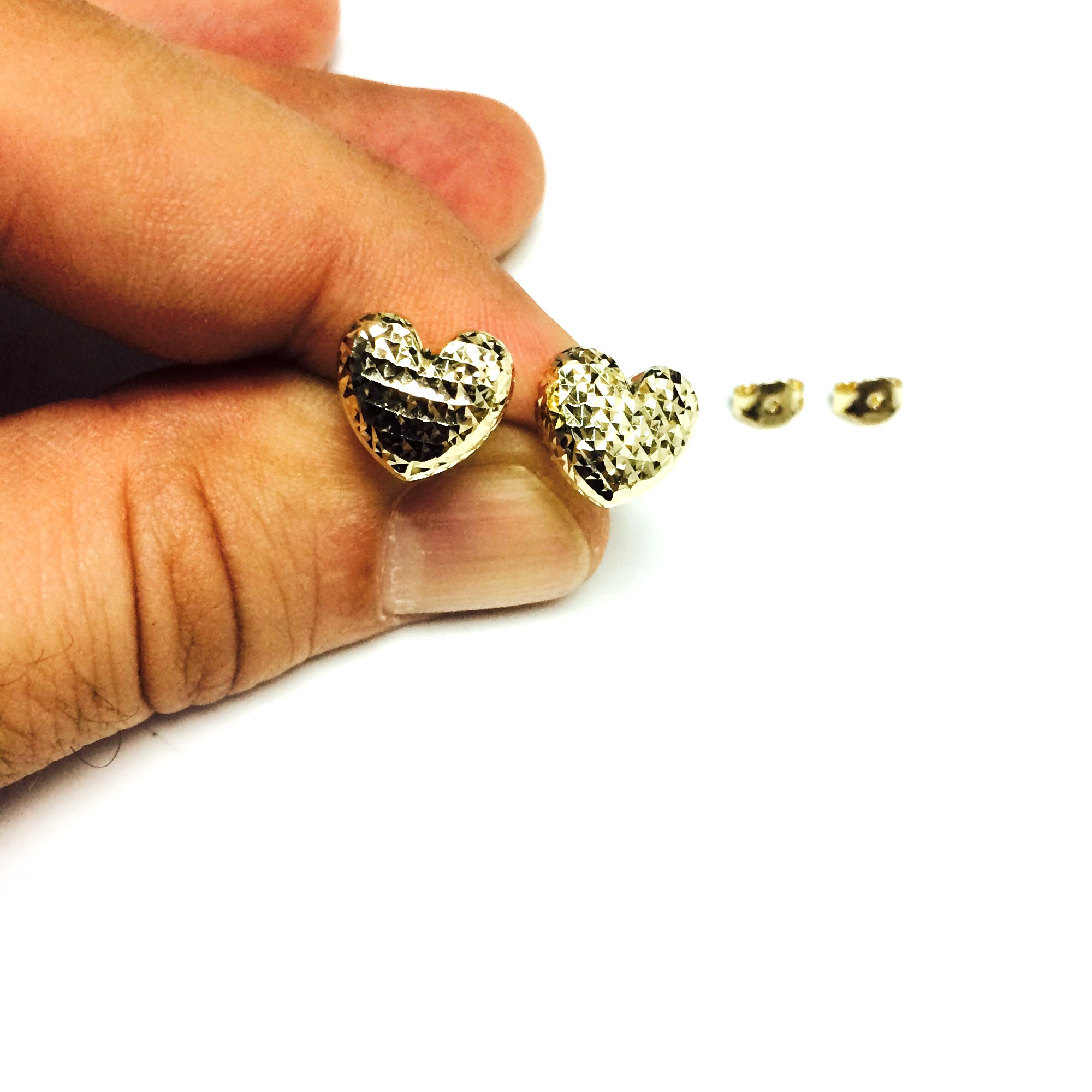 14k Gold Diamond Cut Puffy Heart Stud Earrings, 10 x 11mm fine designer jewelry for men and women