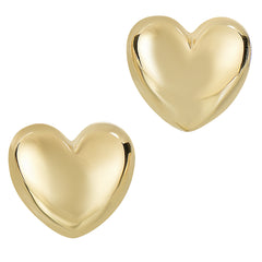 14k Gold Shiny Puff Heart Shape Stud Earrings, 10 x 11mm fine designer jewelry for men and women