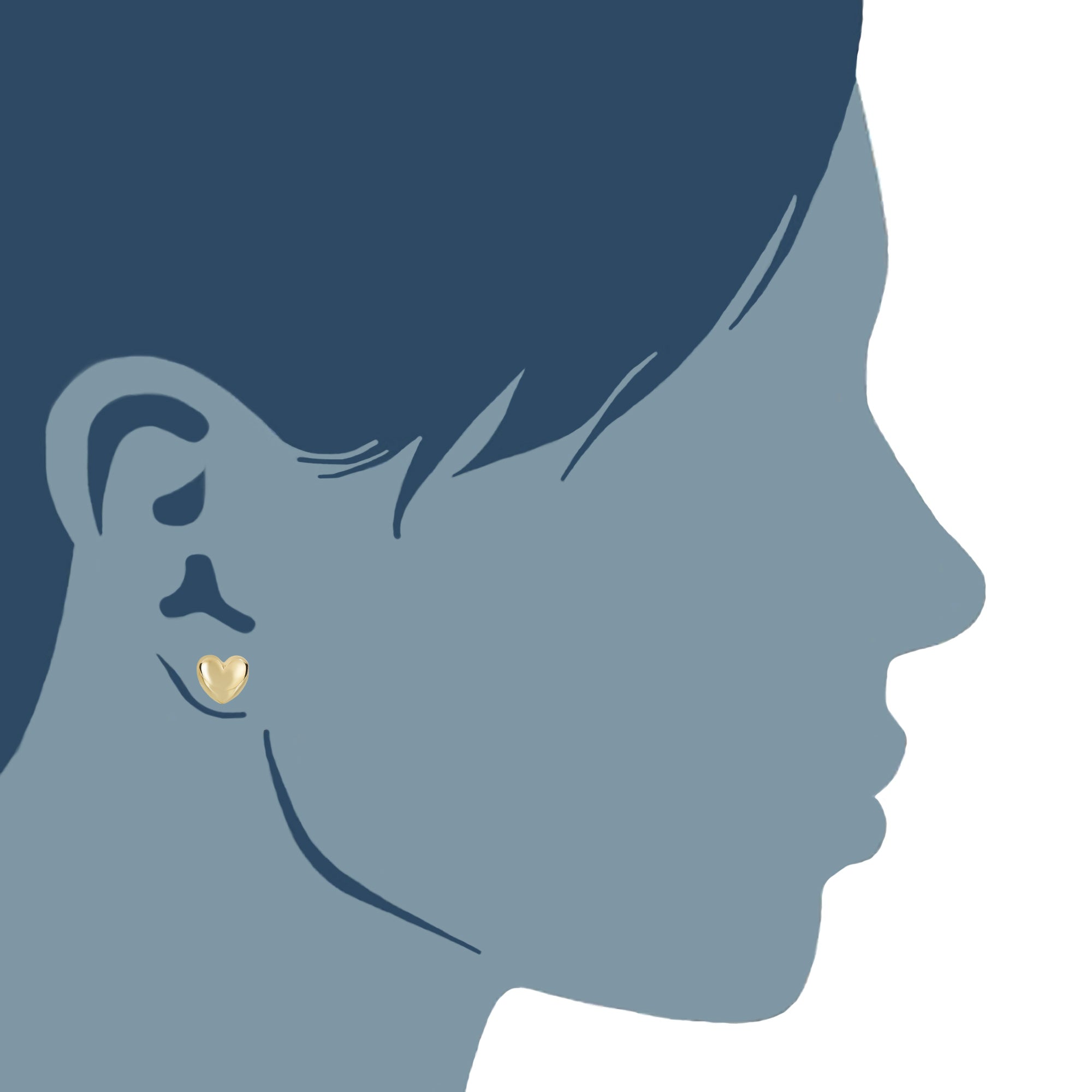 14k Gold Shiny Puff Heart Shape Stud Earrings, 10 x 11mm fine designer jewelry for men and women