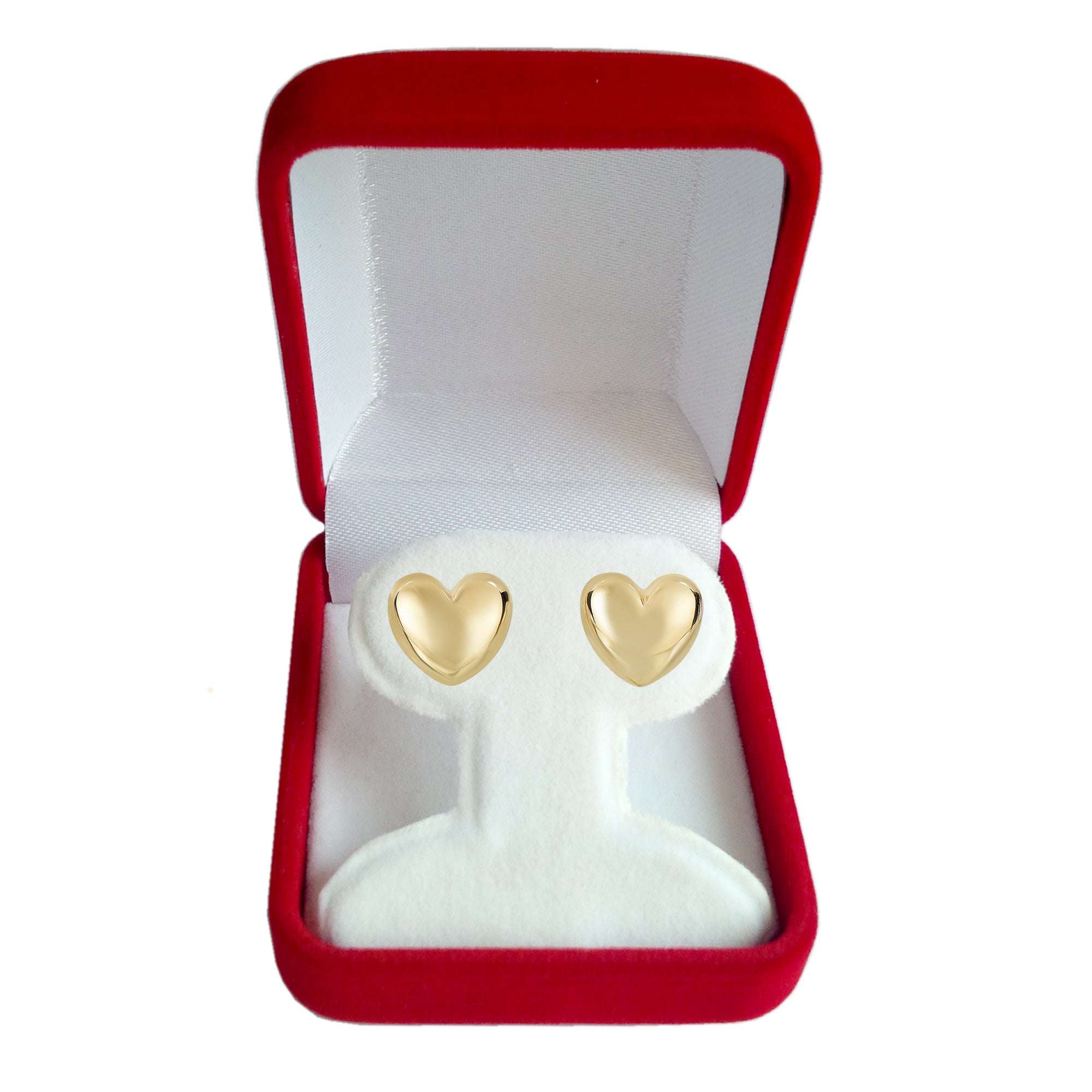 14k Gold Shiny Puff Heart Shape Stud Earrings, 10 x 11mm fine designer jewelry for men and women