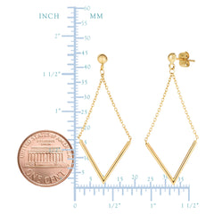 14K Yellow Gold V Shape Bar Hanging On Chain Drop Earrings fine designer jewelry for men and women