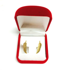 14K Yellow Gold Feather Leaf Design Climber Earrings fine designer jewelry for men and women