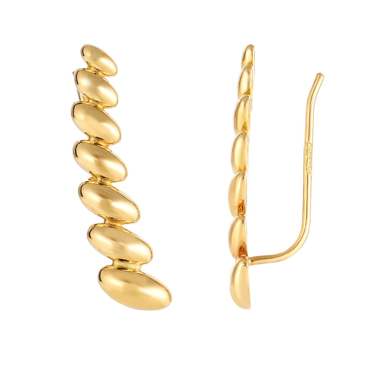 14K Yellow Gold Graduated Oval Series Climber Earrings fine designer jewelry for men and women