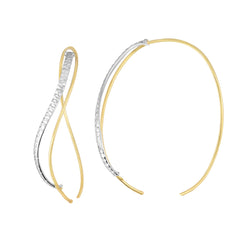 14k Yellow And White Gold Diamond Cut Single Tube Into Double Oval Hoop Earrings fine designer jewelry for men and women