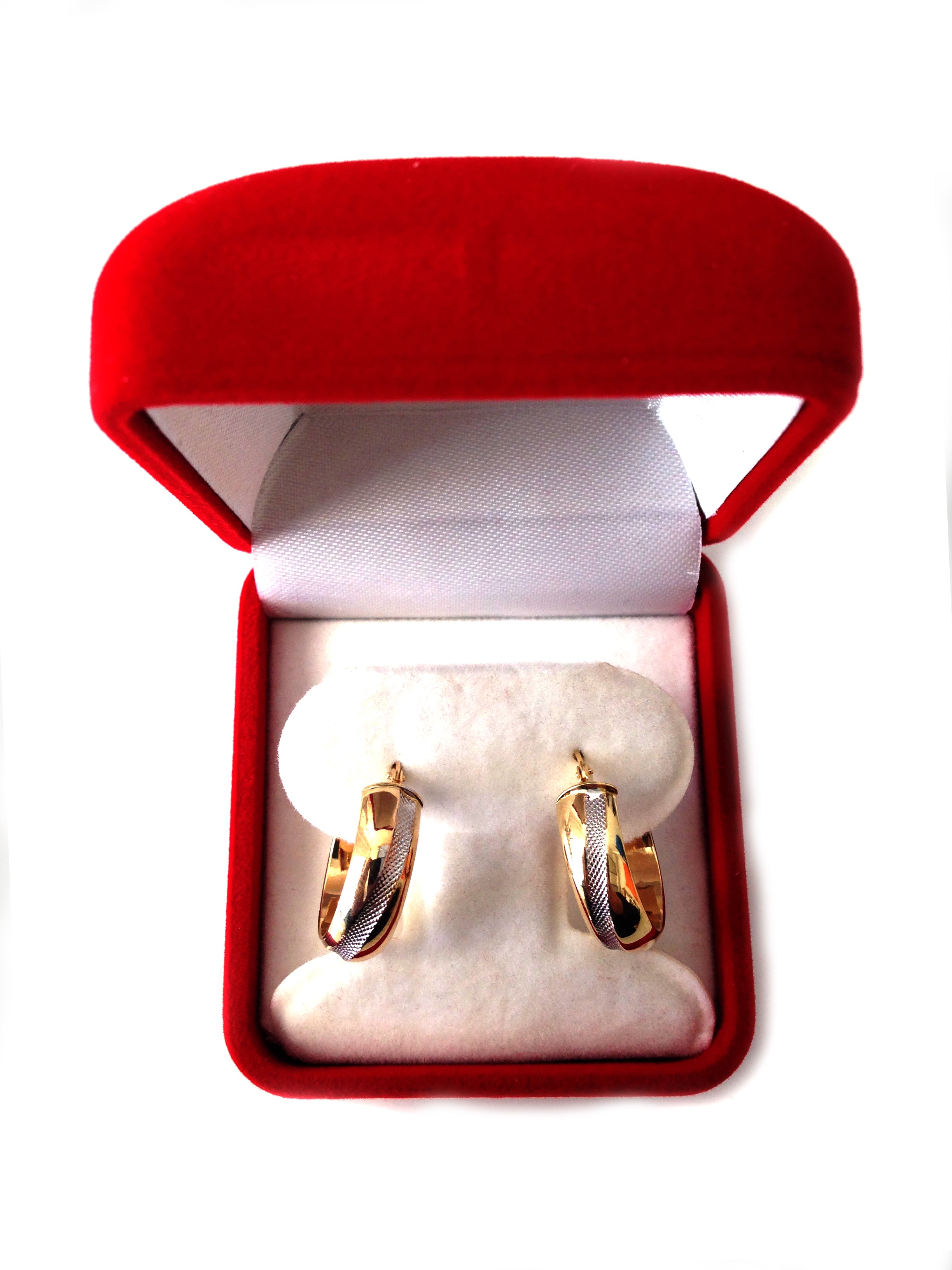 14K 2 Tone Gold Round Tube Hoop Earrings, Diameter 20mm fine designer jewelry for men and women
