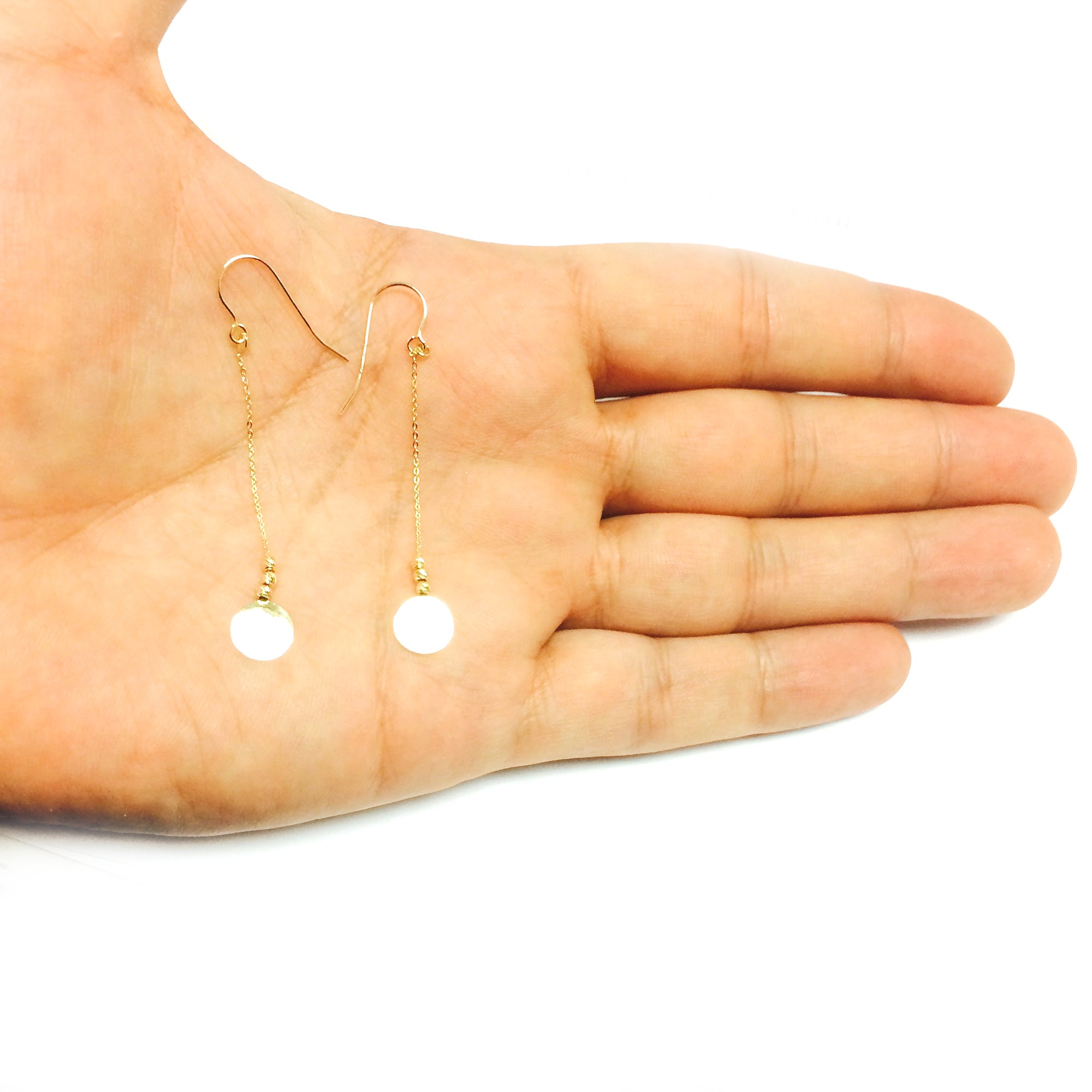 14K Yellow Gold Diamond Cut Bead With Flat Shiny Disc Drop Earrings fine designer jewelry for men and women