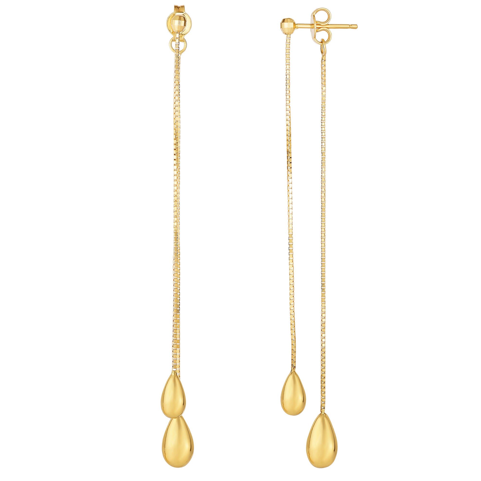 14K Yellow Gold Multi Stranded Pear Shaped Front And Back Style Drop Earrings fine designer jewelry for men and women