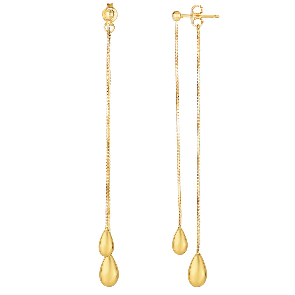 14K Yellow Gold Multi Stranded Pear Shaped Front And Back Style Drop Earrings fine designer jewelry for men and women