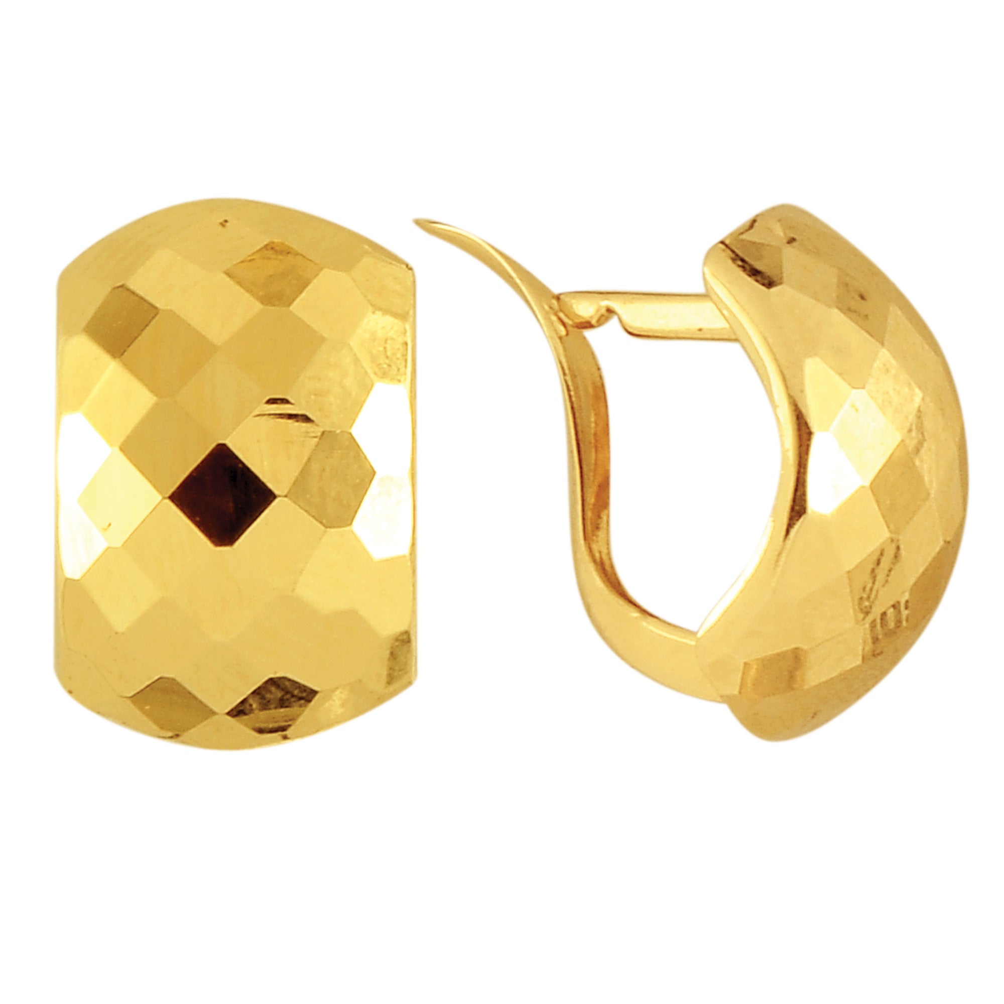 14k Yellow Gold Shiny Hammered Look Snuggable Earrings, 10 x 15mm fine designer jewelry for men and women