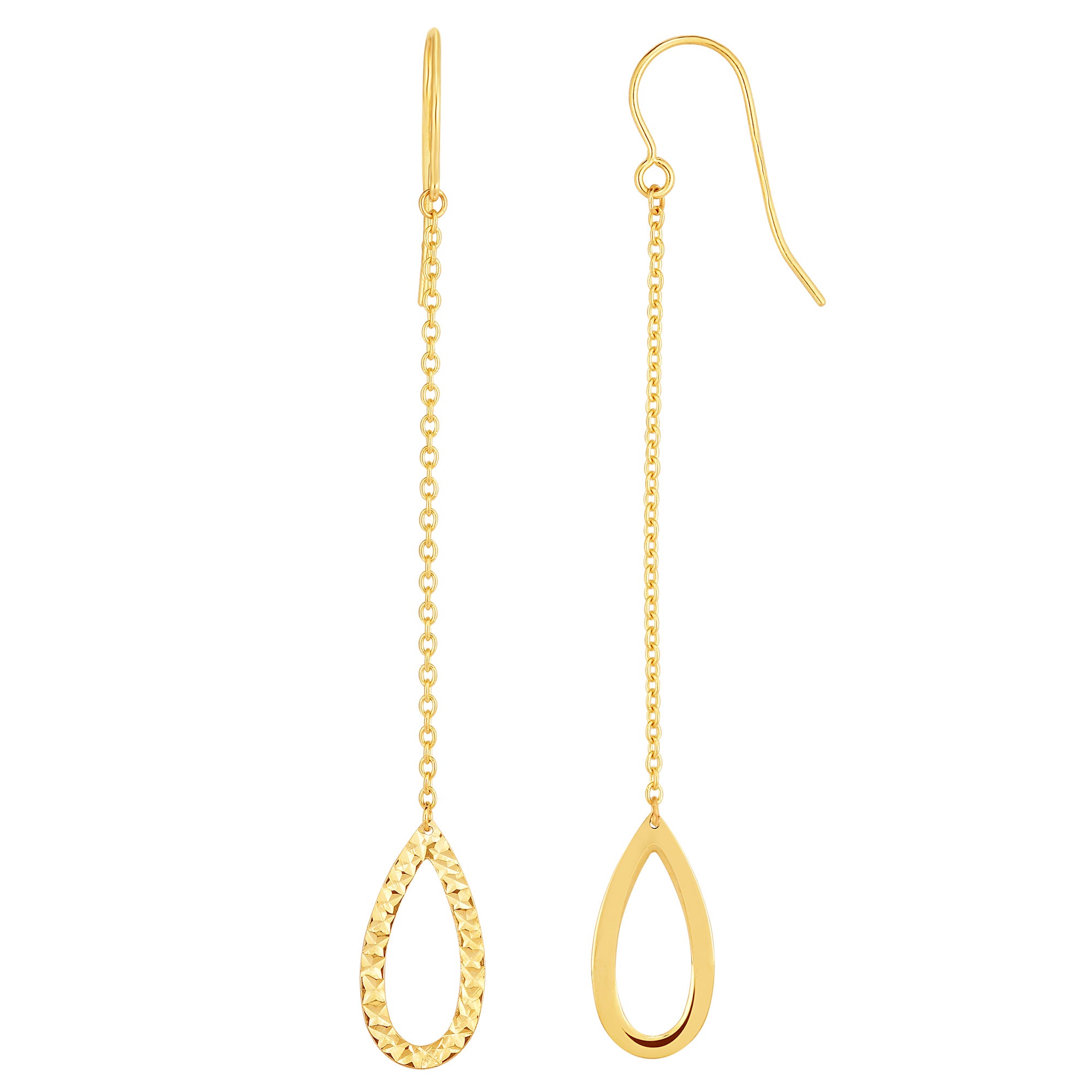 14K Yellow Gold Diamond Cut Tear Disc Drop Earrings fine designer jewelry for men and women