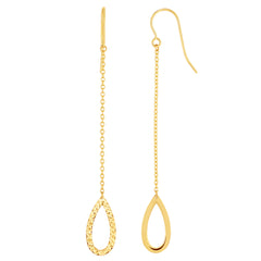 14K Yellow Gold Diamond Cut Tear Disc Drop Earrings fine designer jewelry for men and women