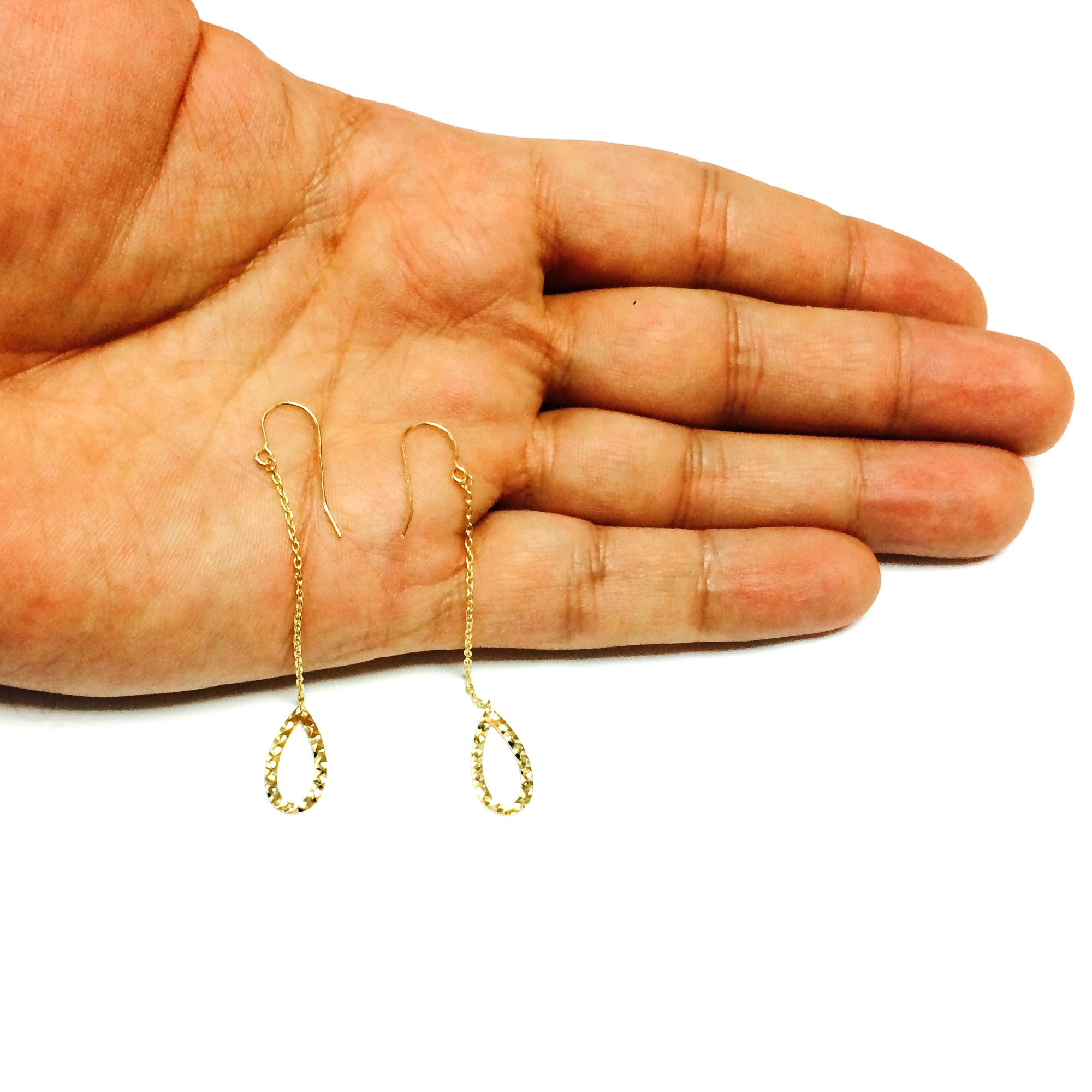 14K Yellow Gold Diamond Cut Tear Disc Drop Earrings fine designer jewelry for men and women