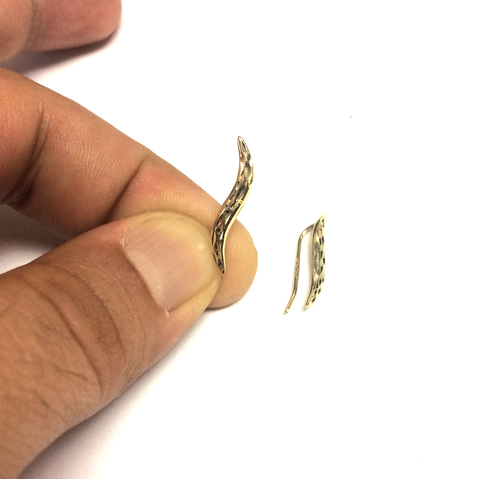 14K Yellow Gold Diamond Cut Leaf Climber Earrings fine designer jewelry for men and women