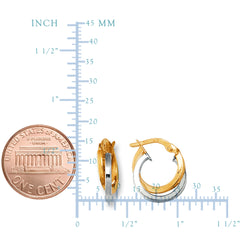 14K Yellow And White Gold Two Tone Double Row Hoop Earrings, Diameter 12mm fine designer jewelry for men and women
