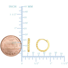 14K Gold Diamond Cut Round Huggie Hoop Earrings, 12mm fine designer jewelry for men and women