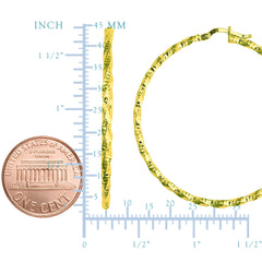 14K Yellow Gold Shiny Diamond Cut Hoop Earrings, Diameter 45mm fine designer jewelry for men and women