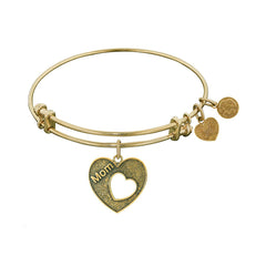 Stipple Finish Brass Heart With Mom Open Heart Angelica Bangle Bracelet, 7.25" fine designer jewelry for men and women