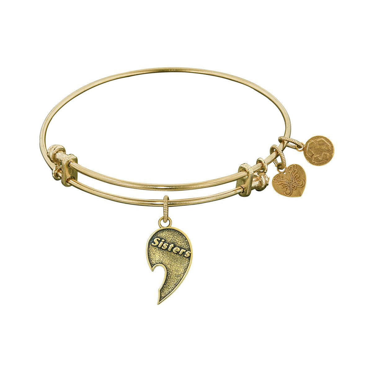 Stipple Finish Brass Right-Half Heart Sisters Angelica Bangle Bracelet, 7.25" fine designer jewelry for men and women