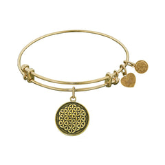 Smooth Finish Brass Flower Of Life Angelica Bangle Bracelet, 7.25" fine designer jewelry for men and women