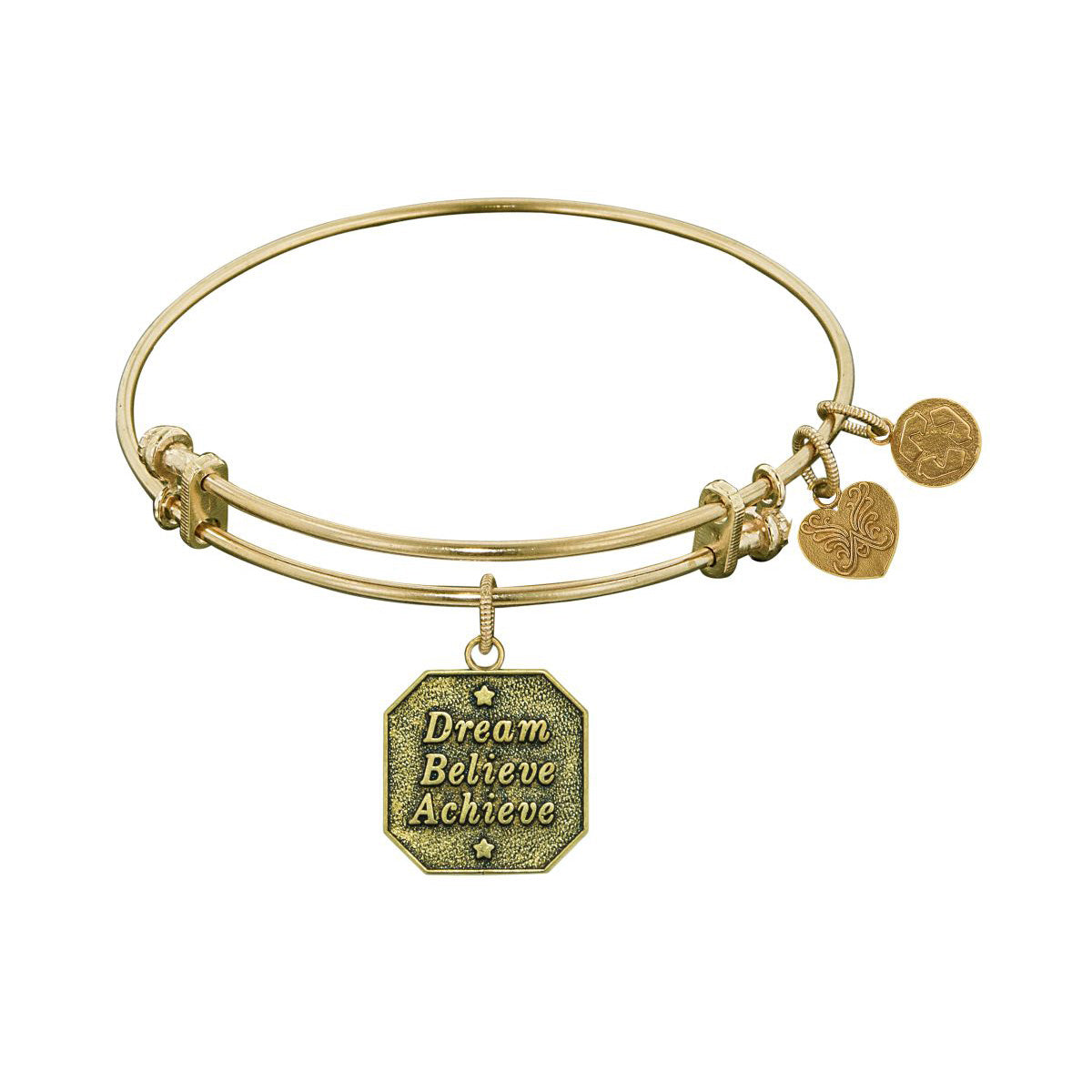Stipple Finish Brass Dream, Believe, Achieve Angelica Bangle Bracelet, 7.25" fine designer jewelry for men and women