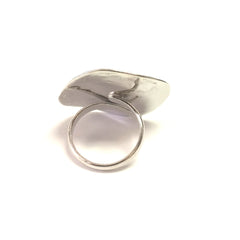 Greek Olive Leaf Disc Ring In Rhodium Plated Sterling Silver