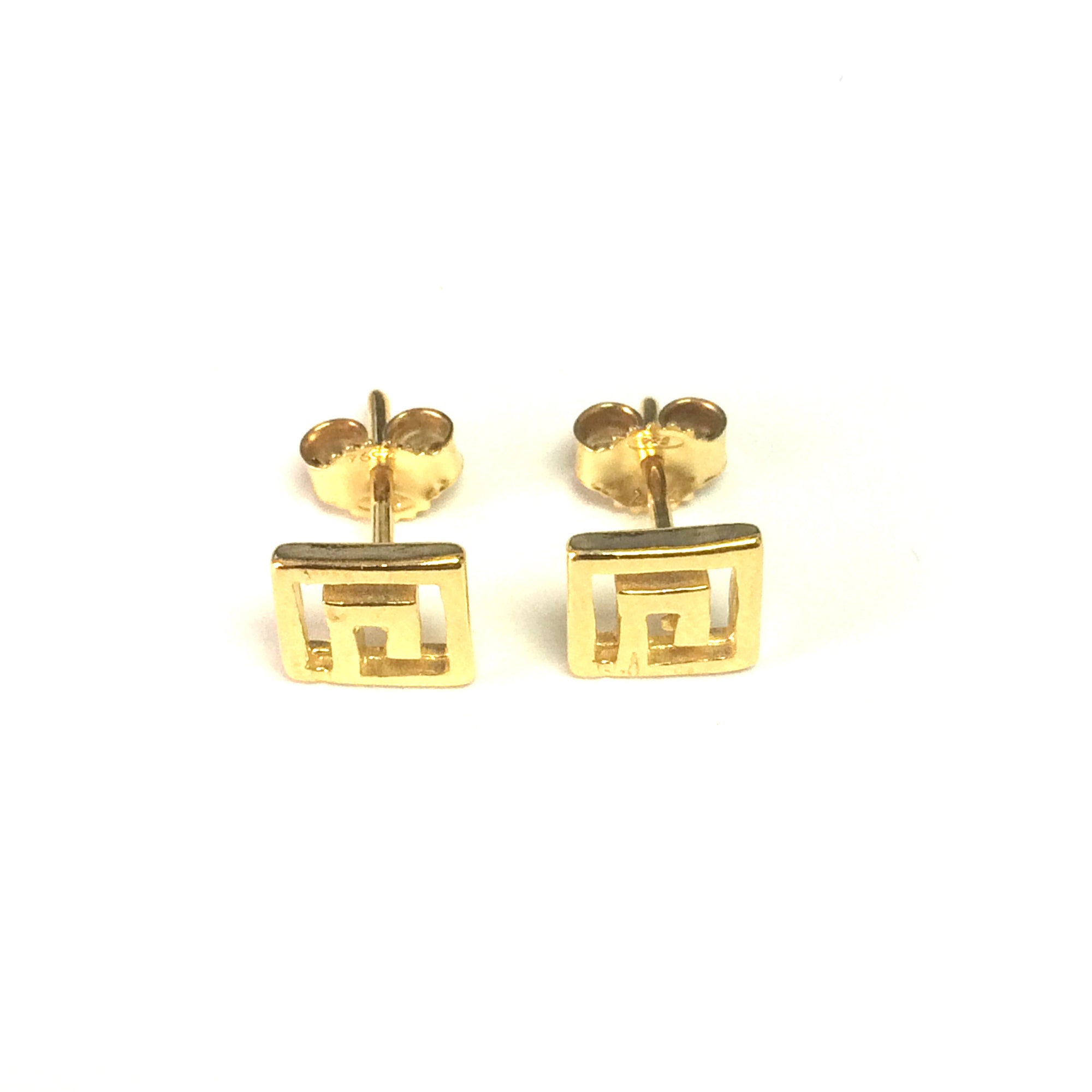 Sterling Silver 18 Karat Gold Overlay Greek Key Stud Earrings fine designer jewelry for men and women