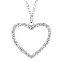 Heart And CZ Necklace In Sterling Silver, 18" - JewelryAffairs