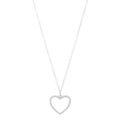 Heart And CZ Necklace In Sterling Silver, 18" - JewelryAffairs
